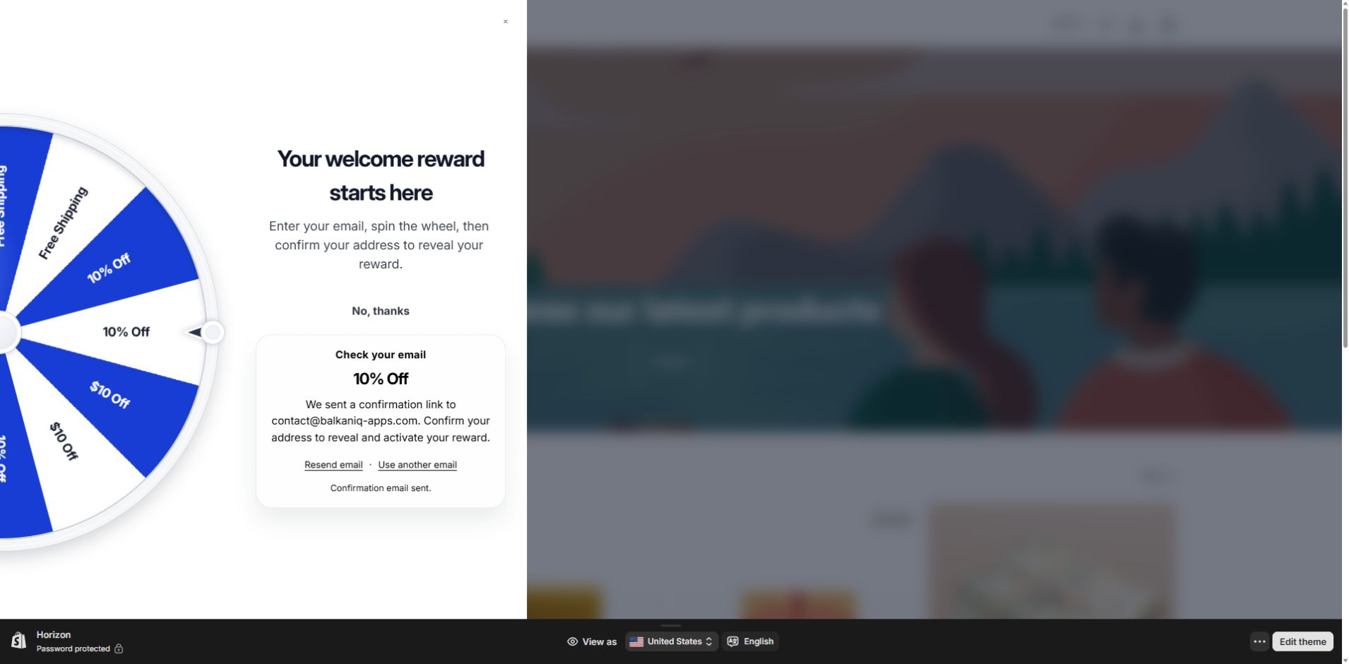 RewardLift asks the shopper to check their email before activating the reward