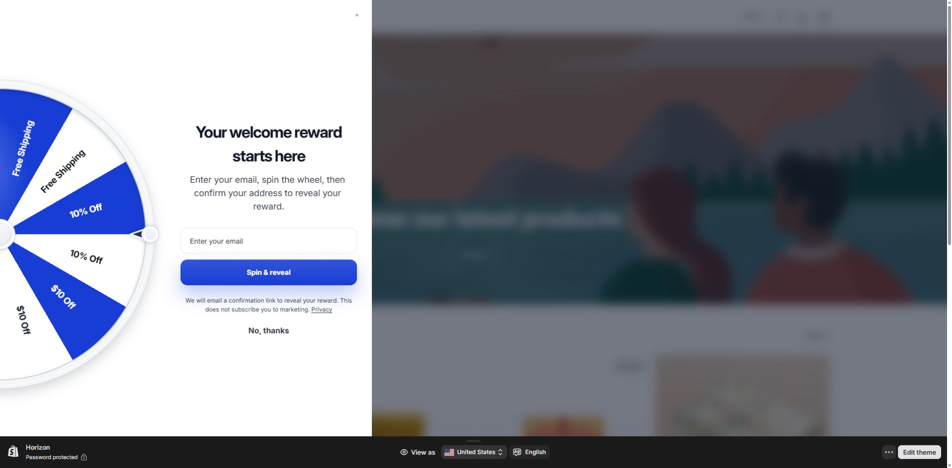 RewardLift wheel with an email form and a notice explaining the requested verification email